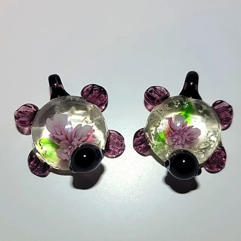 NEW Handcrafted Blown Art Glass Purple Turtle Charm Pendant Luminescent Specks